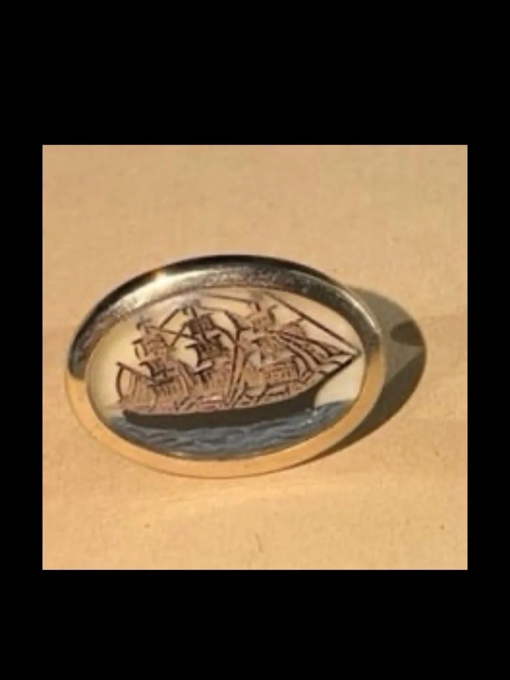 Vintage Clipper Ship Oval Gold Tone Cufflinks